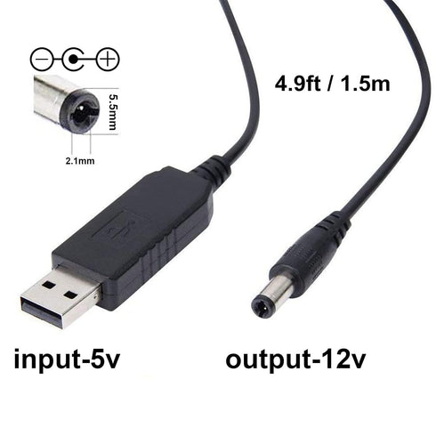 USB to 12V Adapter, 5V to 12V Step Up Cable Cord with DC Jack 5.5 x 2.1mm for Fan, Lamp, Keyboard, Router, Speakers