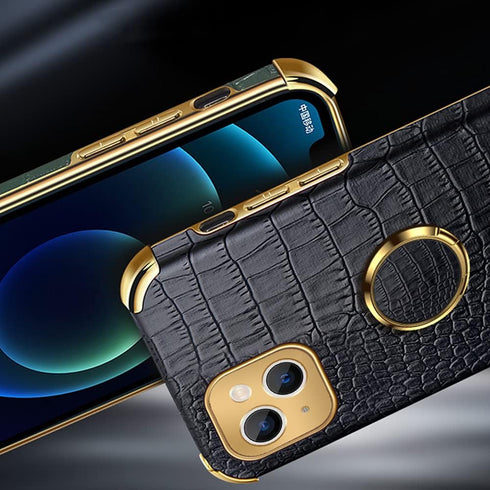 Guppy Luxury Crocodile Cover Case for iPhone 15 Plus, 360 Degree Rotation Stand, Slim Leather Snake Lizard Skin