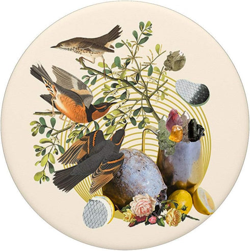 PopSockets PopGrip: Swappable Grip for Phones & Tablets - Vintage Birds Flowers Leaves Abstract Pattern