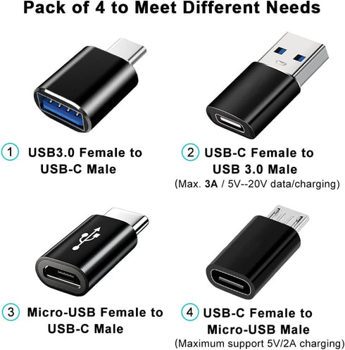 USB C Adapters 4 Pack - USB C to USB 3.0 OTG and Micro USB to USB C Adapter for MacBook Pro, Samsung Galaxy,