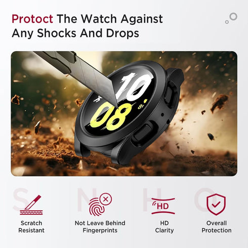 Miimall Waterproof Case for Samsung Galaxy Watch 6 40mm, Hard PC Bumper with Tempered Glass Screen Protector, Frosted