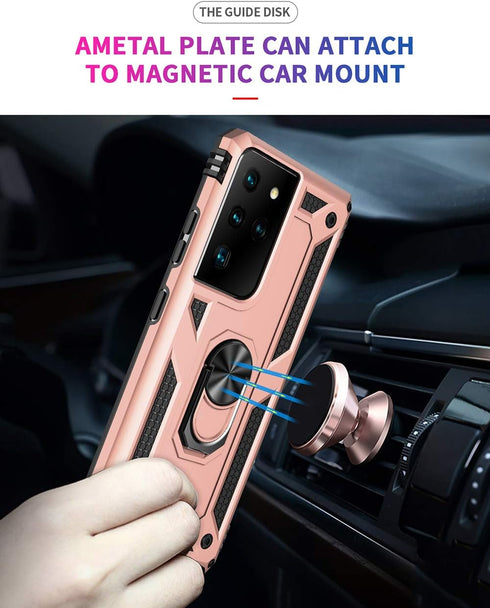 Military Grade Drop Impact Case for Samsung Galaxy S21 Ultra, Metal Rotating Ring Kickstand Holder, Heavy Duty