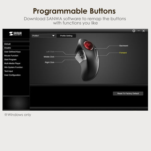 SANWA Bluetooth 5.1 Wireless Ergonomic Trackball Mouse, Finger Control Roller Ball, 3 Device Switch, Silent Programmable