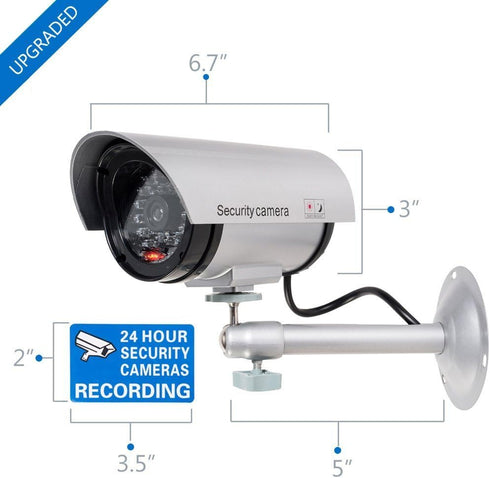 WALI Bullet Dummy Fake Security Camera, Realistic Red LED Light for Outdoor Indoor, Fake CCTV with Security Alert