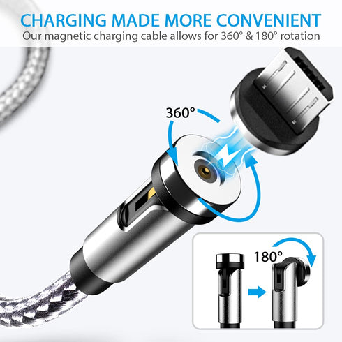 Terasako Magnetic Charging Cable 5-Pack (3/3/6/6/10FT), 540° Rotating Magnetic Phone Charger Cable with LED Light, 90° Angle Connector, Nylon-Braided Cord