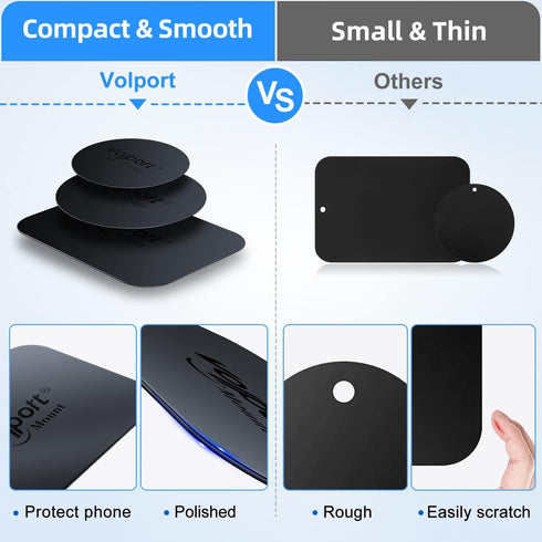 volport 6 Pack Metal Plate for Phone Magnet, Magic Plates Replacement with Sticky Adhesive for Magnetic Car Phone Mount