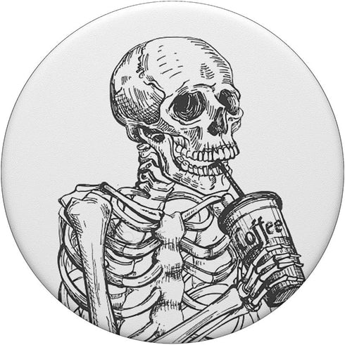 White Skeleton Drinking Coffee Death Skull PopSockets Grip and Stand for Phones and Tablets