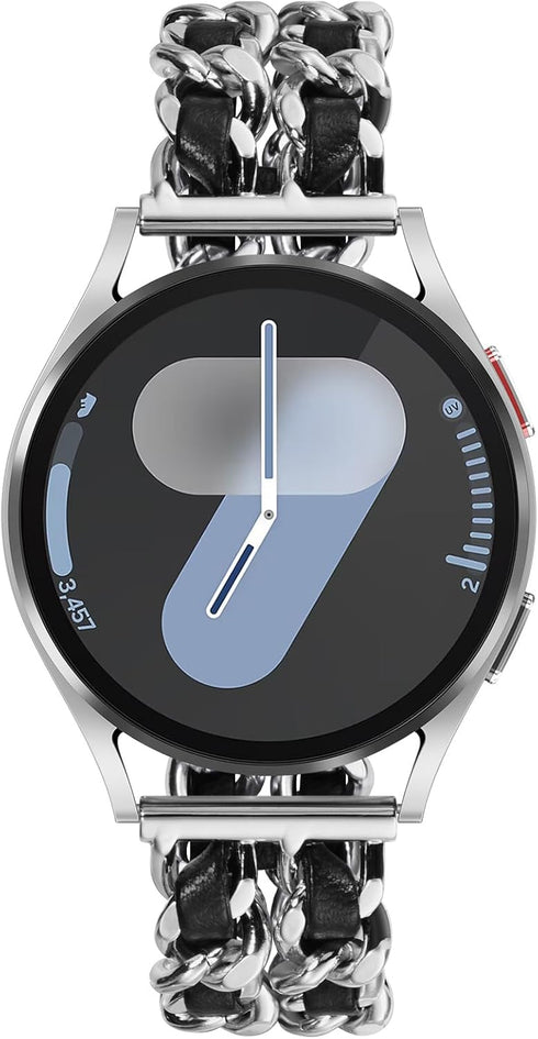 Surace Compatible Galaxy Watch 7 Band, Women Bracelet for Galaxy Watch 7/FE/6/5/4 40mm 44mm, Silver Link with Black