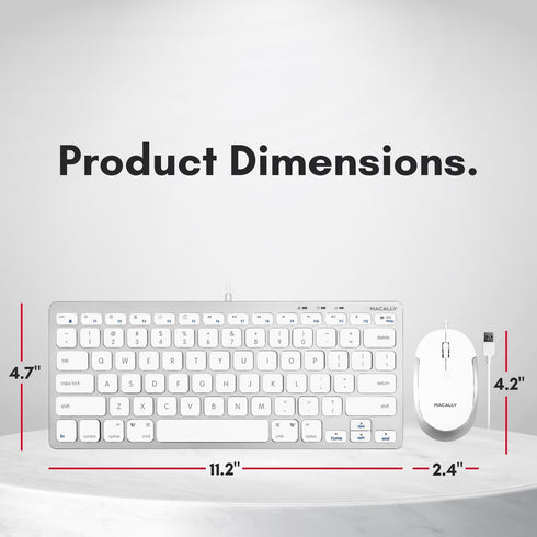 Macally USB Wired Keyboard and Mouse Combo for Mac & PC, Compact Small Keyboard for MacBook Pro/Air