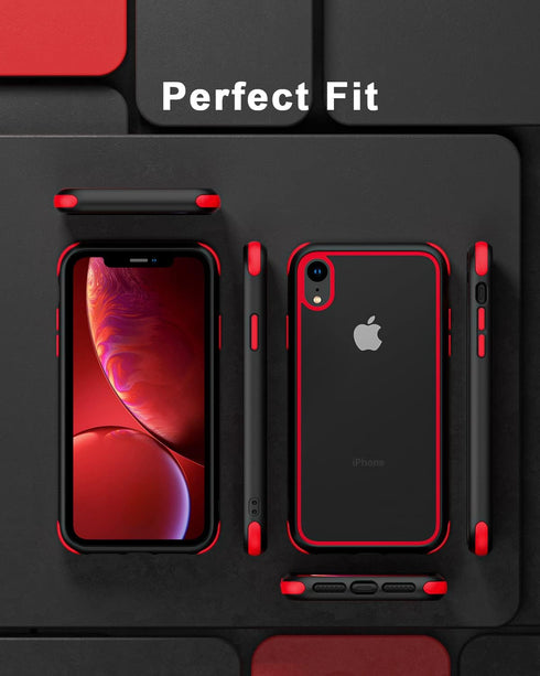 iPhone XR Crystal Clear Case - Multicolor Shockproof Bumpers, Anti-Scratch Hard PC & Soft TPU Frame - Black/Red
