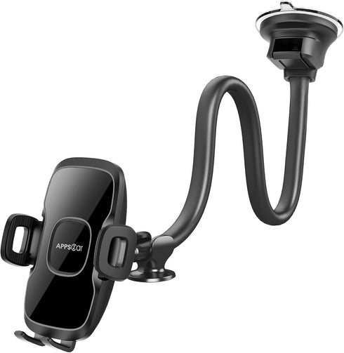 Heavy Duty Gooseneck Car Phone Holder 14'' for Truck, Flexible Long Arm, Anti-Shake Stabilizer, Suction Cup Mount