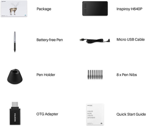 HUION H640P 6x4 inch 8192 6 Inspiroy Drawing Tablet, Digital Art with Battery-Free Stylus, Pen Pressure, Hot Keys