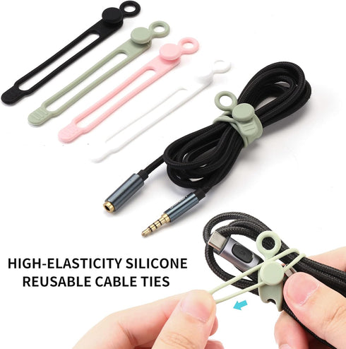 20pcs Silicone Cable Ties,Reusable Cable Management Organizer, Wire Ties Travel Cord Ties Cord Organizer for Bundling Cable Cords in Home,Office,Kitchen,School(White Black) by UMUST