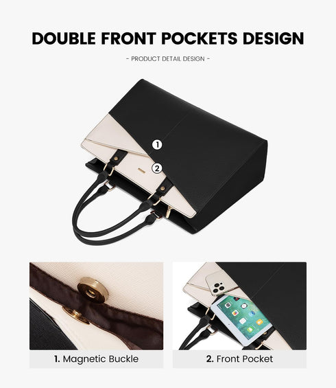 LOVEVOOK 17.3 Inch Laptop Tote Bag for Women, Waterproof Leather Business Office Work Bag Computer Briefcase with Small