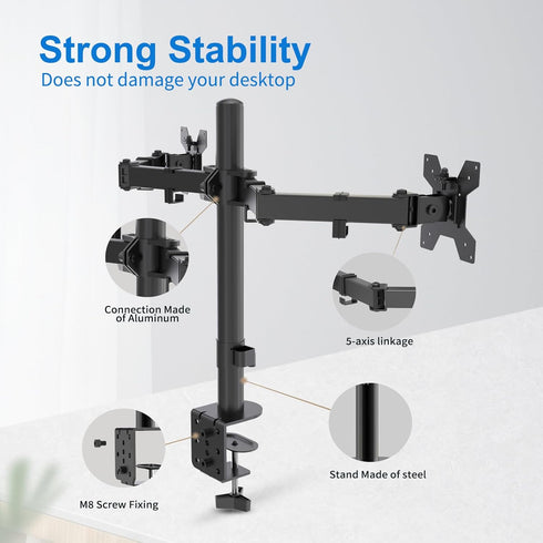 H&C(hcck&Cllassp) 17-27 17.6lbs, Dual Monitor Mount, Monitor Arm with Swivel, Tilt, Rotation, Height Adjustable, VESA