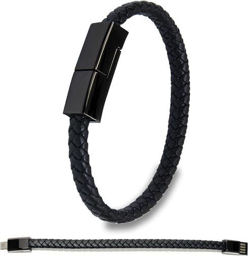 SEANADO Leather Bracelet Charger USB Cable, Braided Portable Travel Charger for iPhone and Android, 8' Length