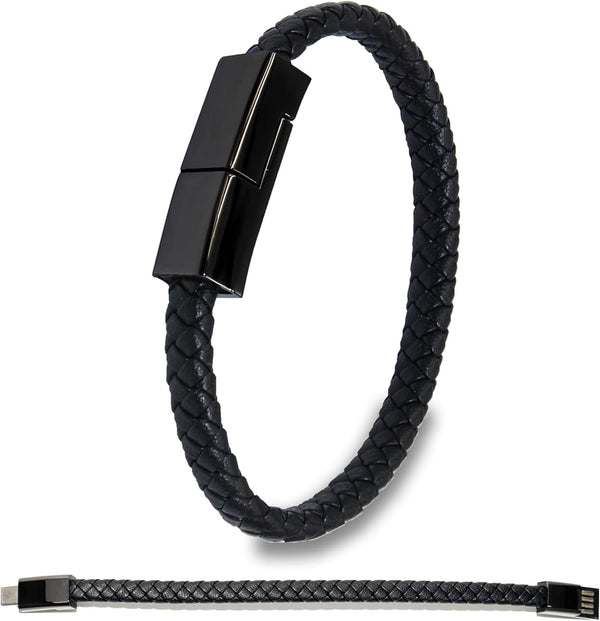 SEANADO Leather Bracelet Charger USB Cable, Braided Portable Travel Charger for iPhone and Android, 8' Length