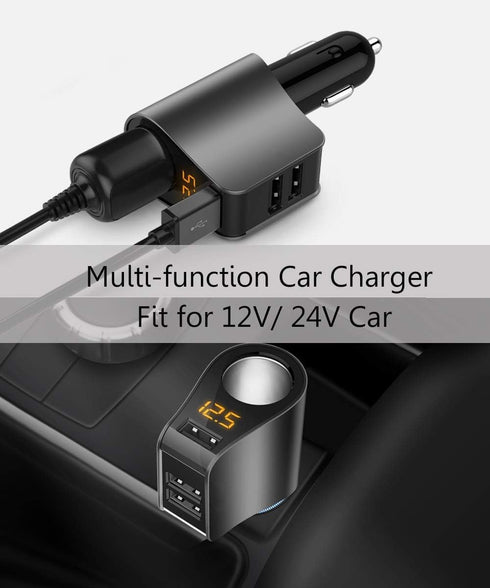 LIHAN Cigarette Lighter Socket Adapter, Car Charger for 12V/24V Outlet Plug Splitter with Multi USB Ports