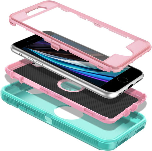 for iPhone SE 2022/2020 Case with Built-in Screen Protector, Shockproof, Dust/Drop Proof, 3 in 1 Full Body Rugged Cover