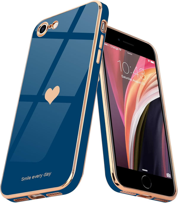Teageo Cute Love-Heart Luxury Bling Case for iPhone SE 2020, iPhone 7, iPhone 8, Royal Blue