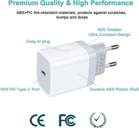 USB C Adapter, European Plug Adapter, 2-Pack Fast 20W Europe Travel Plug Power Adapter, Type C Wall Chargers for iPhone