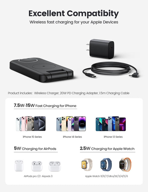 Lamicall 3 in 1 Charging Station for Apple, Magnetic Foldable Wireless Charger Stand, Fast Charging Station for iPhone