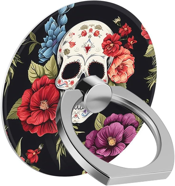 Cell Phone Ring Holder Grip, Flower Floral Rose Skull Finger Ring Stand, 360 Degree Rotation Universal Kickstand