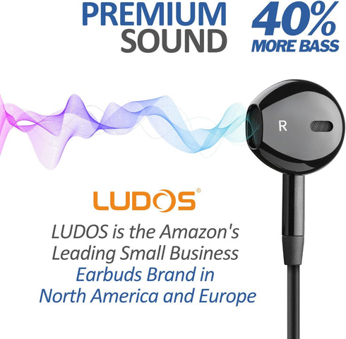 LUDOS NOVA Wired Earbuds in-Ear Headphones with Microphone, 3.5mm Plug-in Ear Buds for iPhone, Laptop, School Students