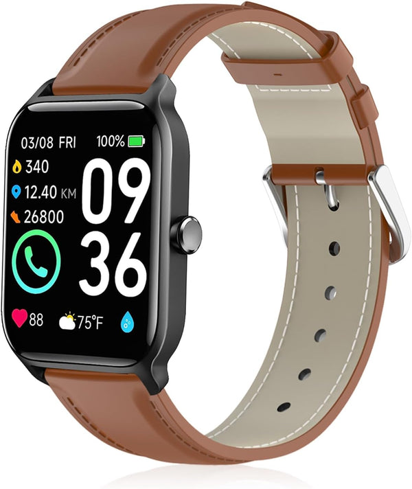 Soft Genuine Leather Watch Bands for Woneligo/Fitpolo Smart Watch IDW13, Replacement Wristband for FITVII H56