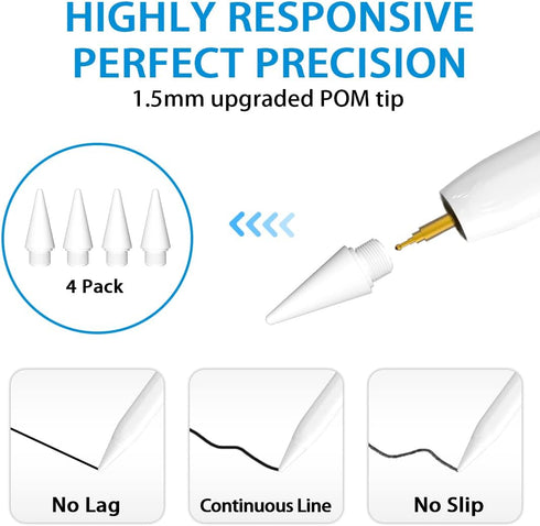 Replacement Tips for Kacvtuy Stylus Pen - 4 Packs High Precision Replaceable Nibs - Easy Installation (White)