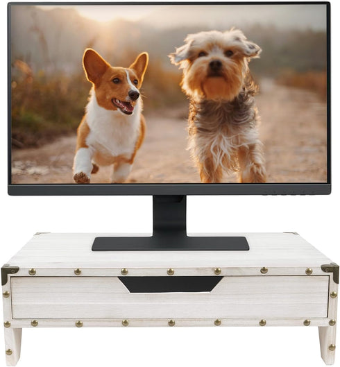 Ikee Design Wooden 2 Tier Monitor Stand with Drawer,Wood Desktop Stands for