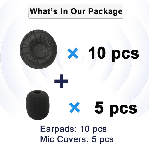 Ear Cushions for Plantronics Headset Replacement, 50mm Ear Pads for Plantronics HW251N HW261N HW510 Blackwire (10 Pack)