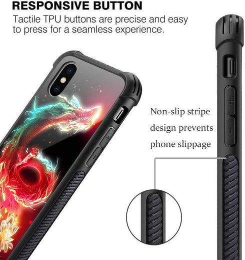 CARLOCA Flower and Dragon Pattern Design Case Compatible with iPhone XR, Shockproof Anti-Scratch Case for Girls Women