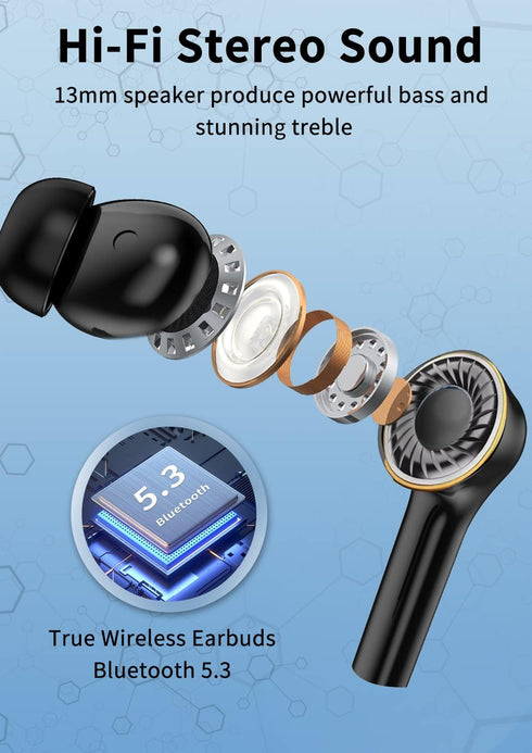 Wireless Ear buds Bluetooth 5.3 in-Ear Earbuds Noise Cancelling 2023 NEW Wireless Headphones LED Power Display IPX6 Waterproof Stereo MINI Bluetooth Earphones with Microphone 42H Battery for Sports
