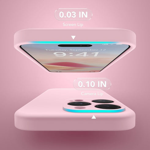 Chalk Pink iPhone 14 Pro Case, Silicone Shockproof, MagSafe Compatible, Full Camera Protection & 2 Screen Protectors.
