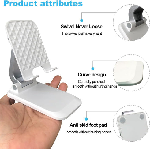 POQOD 16 15 14 13 12 11, Foldable Cell Phone Stand for Desk, Fully Adjustable Phone Holder for Desk Compatible