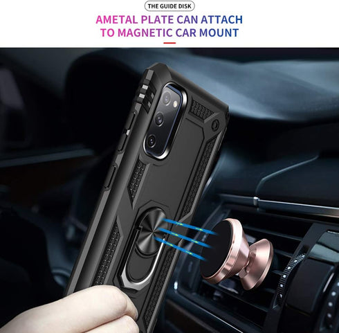 Samsung Galaxy S20 FE Case, Black Military Grade Shockproof with HD Screen Protector & Ring