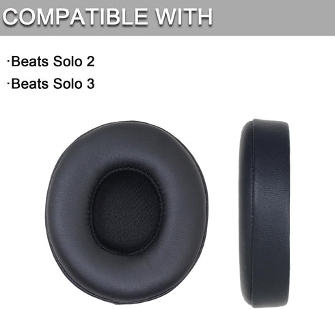 Replacement Ear Pads for Beats Solo 2 & Solo 3 Wireless On-Ear Headphones, Replacement EarPads Cushions Headphones Covers with Memory Noise Isolation Foam Softer Leather-Black