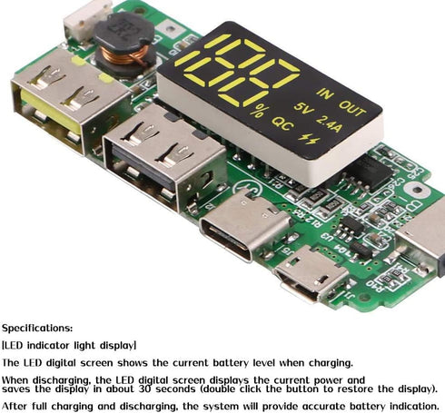 1Pcs 18650 Charger Board, Lithium Battery Charging Module, Dual USB 5V 2.4A Mini Type-C Power Bank Module DIY with