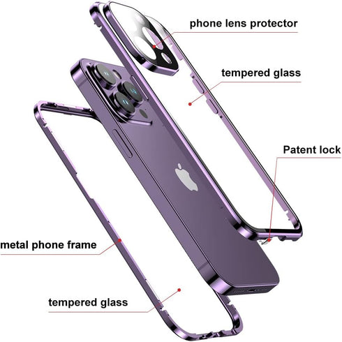 iPhone 15 Plus Lockable Magnetic Case with 360° Bumper, Safety Lock Screen & Camera Lens Protector - Light Blue.