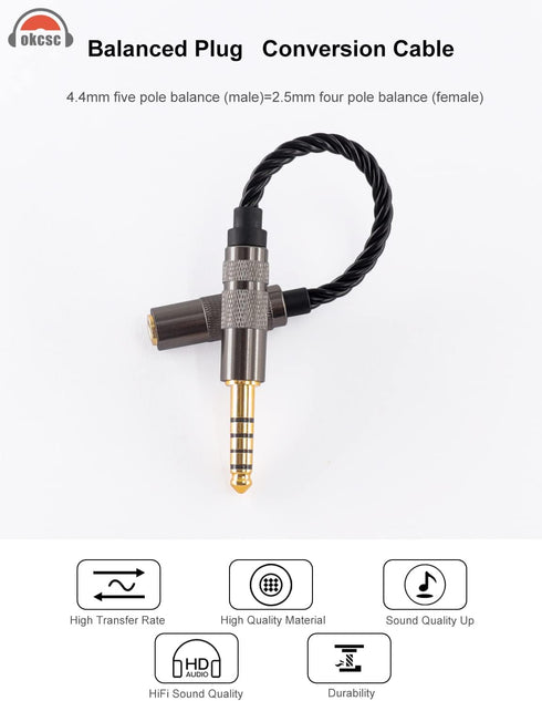 Headphone Adapter 4.4mm Male to 2.5mm Female for 2.5mm Cable to Balanced 4.4mm Player Device, 6 inch Extension