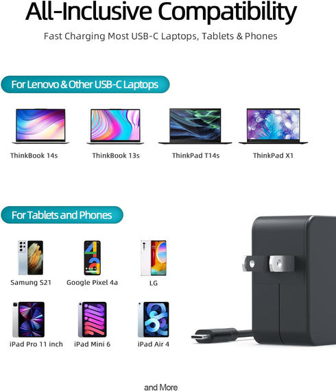 Fast Charger for Asus Chromebook Laptop - USB C Power Connector, 45W Portable Design, Safety Certified, 7.5FT Cable