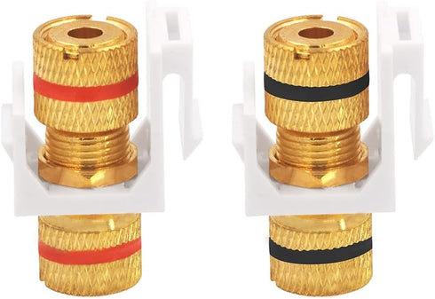 VCE Banana Jack Binding Post Keystone Jack Insert with Black & Red Rings, Screw Type Audio Speaker Keystone (3 Pairs)