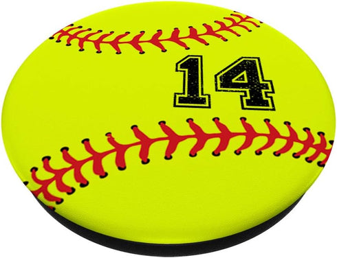 Softball No #14 Jersey Number 14 Ball Catcher & Pitcher Gift PopSockets PopGrip: Swappable Grip for Phones & Tablets