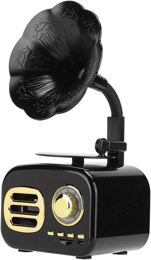 Mini Vintage Retro Bluetooth Smart Speaker Portable Loudspeaker Music Player with Old Fashioned Classic for Desktop Laptop ( Black)