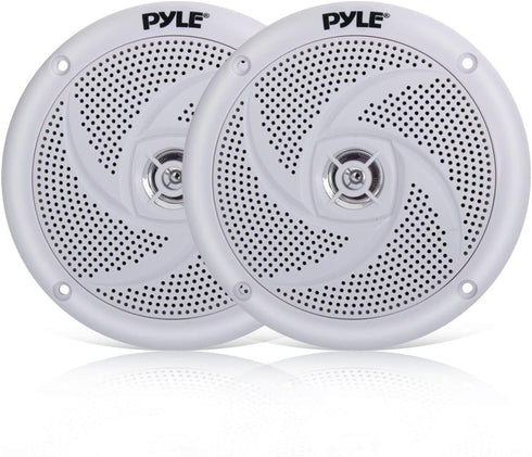 Pyle Marine Speakers - 5.25 Inch 2 Way Waterproof Outdoor Audio System, 180 Watt Power, 1 Pair, White