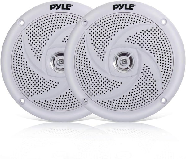 Pyle Marine Speakers - 5.25 Inch 2 Way Waterproof Outdoor Audio System, 180 Watt Power, 1 Pair, White