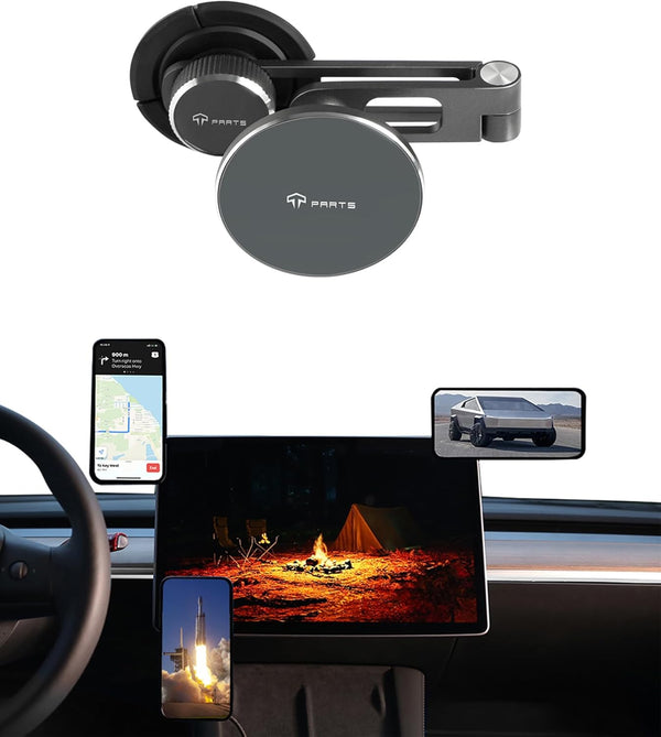 TPARTS Foldable Magnetic Car Cellphone Mount, Hidden Design for Tesla Model 3/Y, Compatible with iPhone 16, 15, 14, 13,