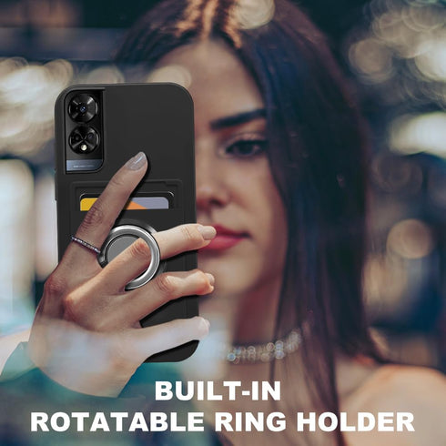 for TCL 50 XE/TCL 50 5G Phone Case with Tempered Glass Screen Protector, Card Holder with Ring Stand Case for TCL 50