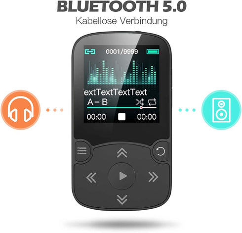 AGPTEK 32GB MP3 5.3 128GB Player with Clip, Bluetooth Lossless Sound with FM Radio, Voice Recorder for Sport Running